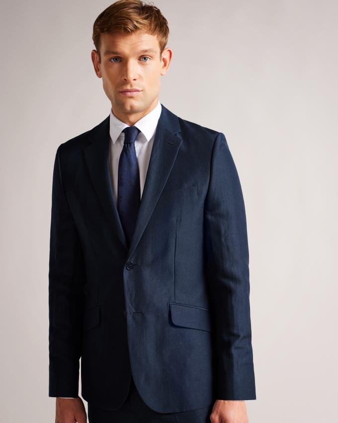 Blazer Ted Baker Wool And Linen Bleu Marine Homme | TOG-14661426